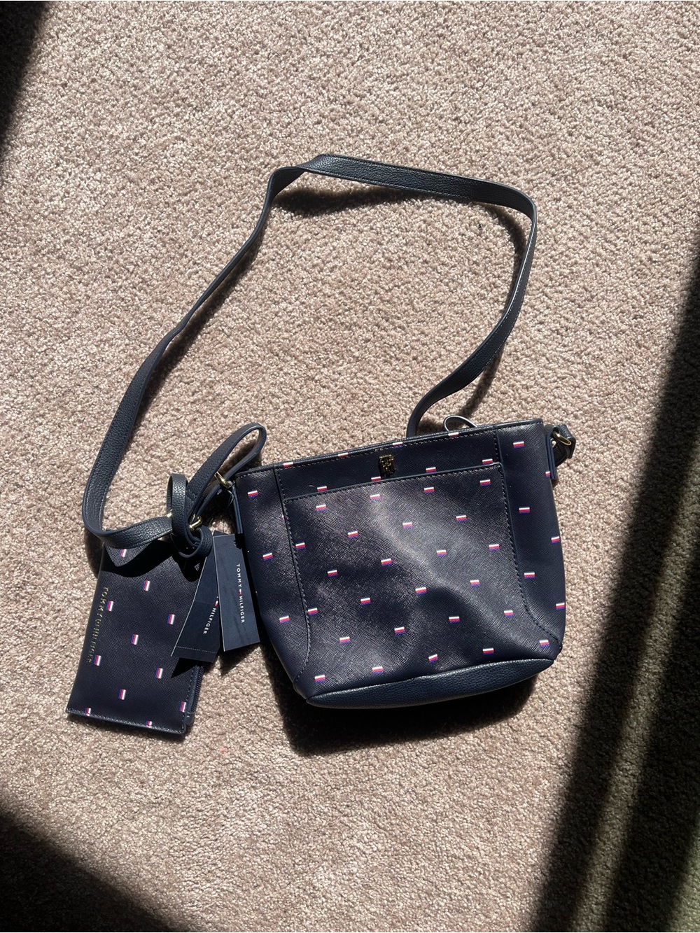 NWT Tommy Hilfiger Navy Blue Crossbody Bag with Matching Pouch